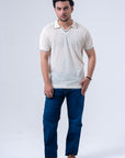Jacquard Mesh offwhite Knitted Polo