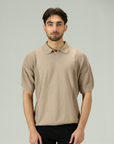 Mesh Sleeves Dune Knitted Polo