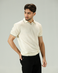 Jacquard Mesh offwhite Knitted Polo
