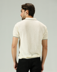 Jacquard Mesh offwhite Knitted Polo