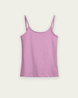 A purple tank top for women, made from a blend of cotton and spandex, displayed against a plain background.