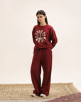MAROON FLARED TROUSER WITH SIDE POCKETS