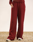 MAROON FLARED TROUSER WITH SIDE POCKETS