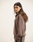 MOCHA V-COLLAR CROPPED HOODIE