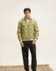 OLIVE GREEN PUFFER JACKET WITH HOOD