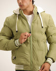OLIVE GREEN PUFFER JACKET WITH HOOD