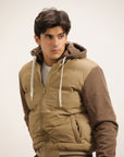BROWN PUFFER JACKET WITH HOOD