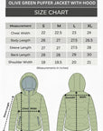 OLIVE GREEN PUFFER JACKET WITH HOOD