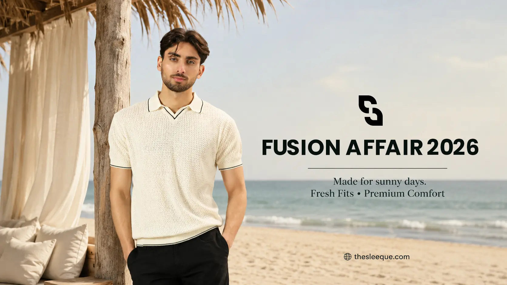 summer fashion collection 2026, men polo shirt beach