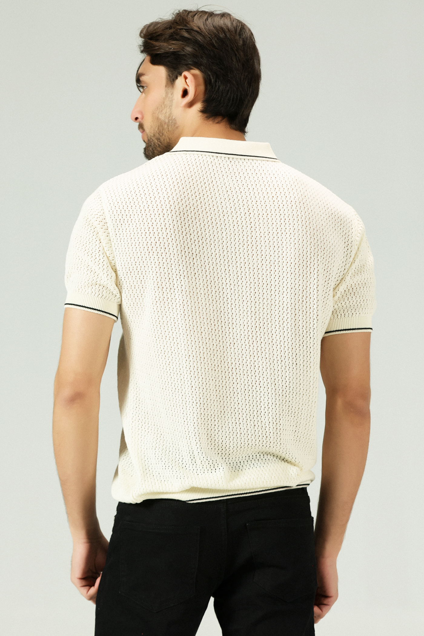 Jacquard Mesh offwhite Knitted Polo