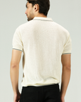 Jacquard Mesh offwhite Knitted Polo