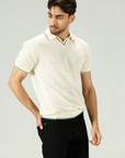 Jacquard Mesh offwhite Knitted Polo