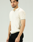 Jacquard Mesh offwhite Knitted Polo