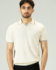 Jacquard Mesh offwhite Knitted Polo