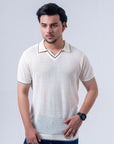 Jacquard Mesh offwhite Knitted Polo