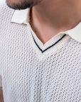 Jacquard Mesh offwhite Knitted Polo