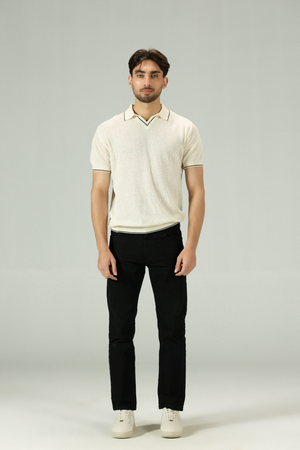 Jacquard Mesh offwhite Knitted Polo