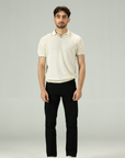 Jacquard Mesh offwhite Knitted Polo