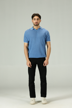 Heritage Marine Blue Knitted Polo