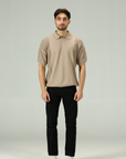 Mesh Sleeves Dune Knitted Polo