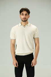 Jacquard Mesh offwhite Knitted Polo