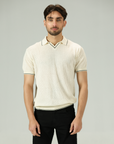 Jacquard Mesh offwhite Knitted Polo