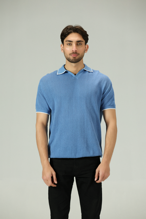 Heritage Marine Blue Knitted Polo