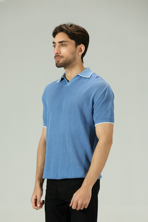 Heritage Marine Blue Knitted Polo