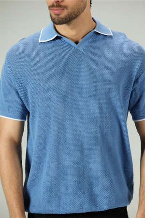Heritage Marine Blue Knitted Polo