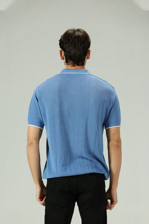 Heritage Marine Blue Knitted Polo