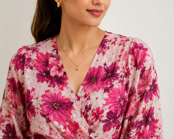 V-neck wrap neckline detail