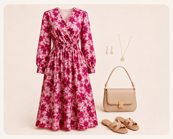 Serene Crimson Bloom Midi styled with sandals and minimal jewelry