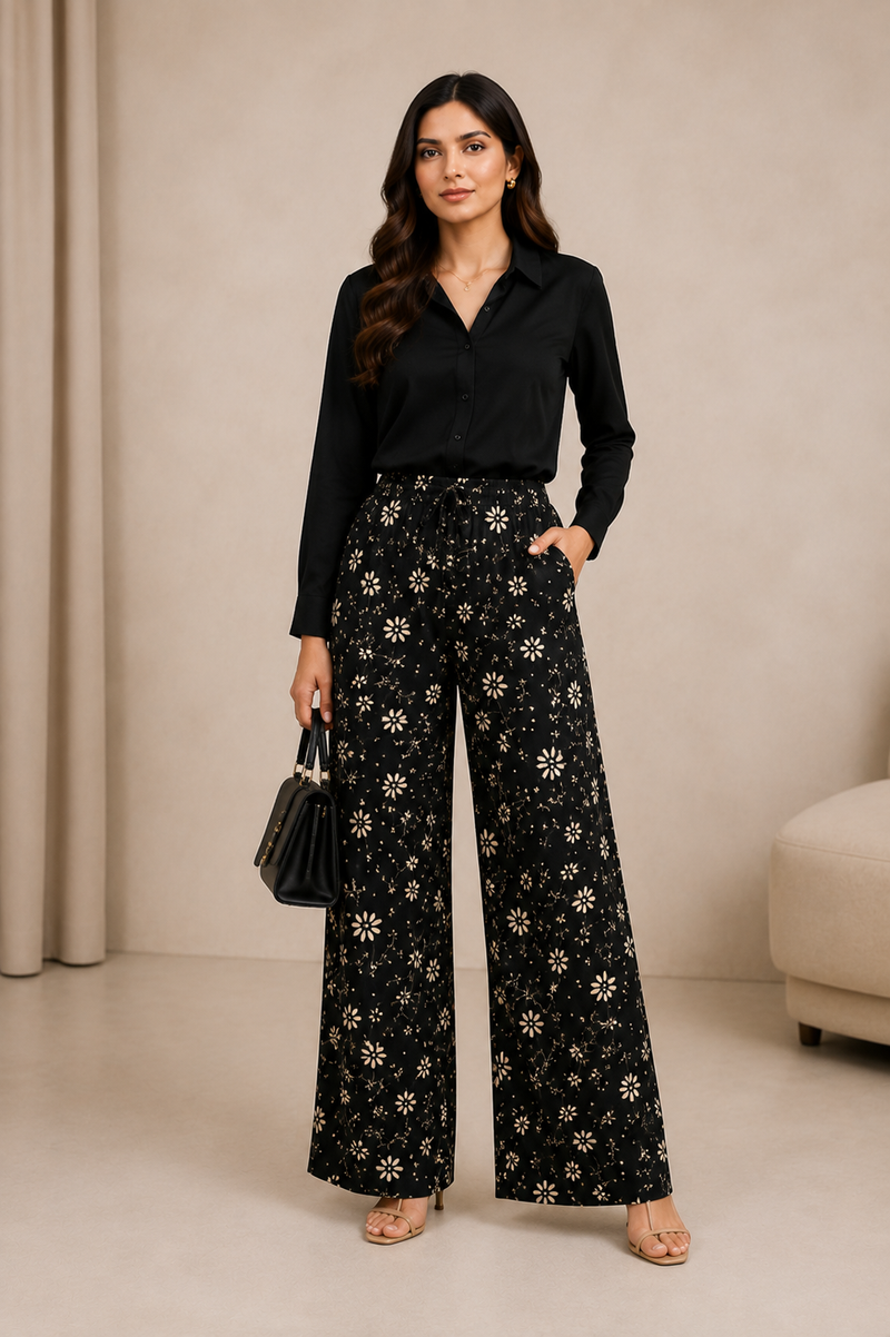Midnight Bloom trousers with black top