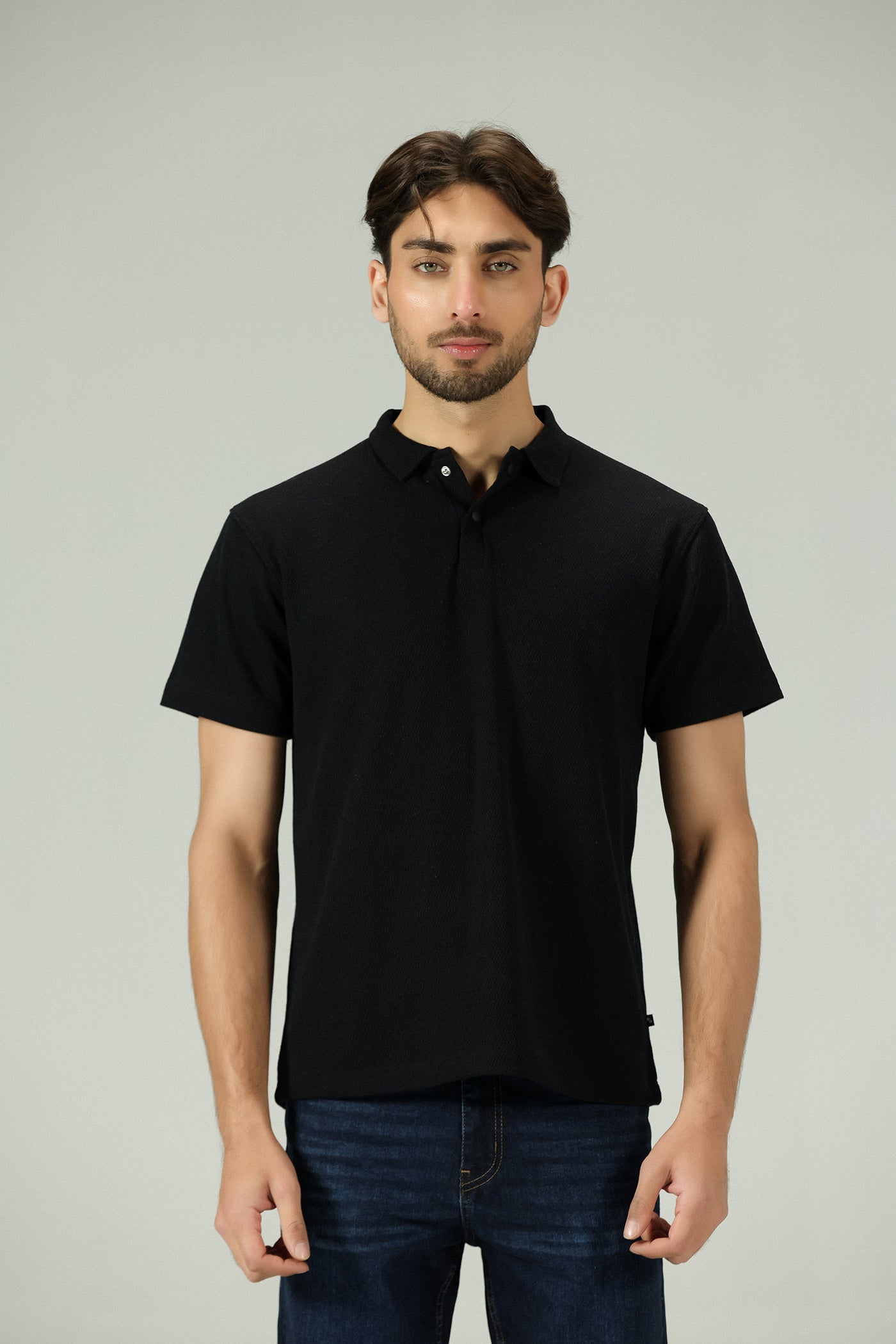 Noir Luxe Texture Black Polo