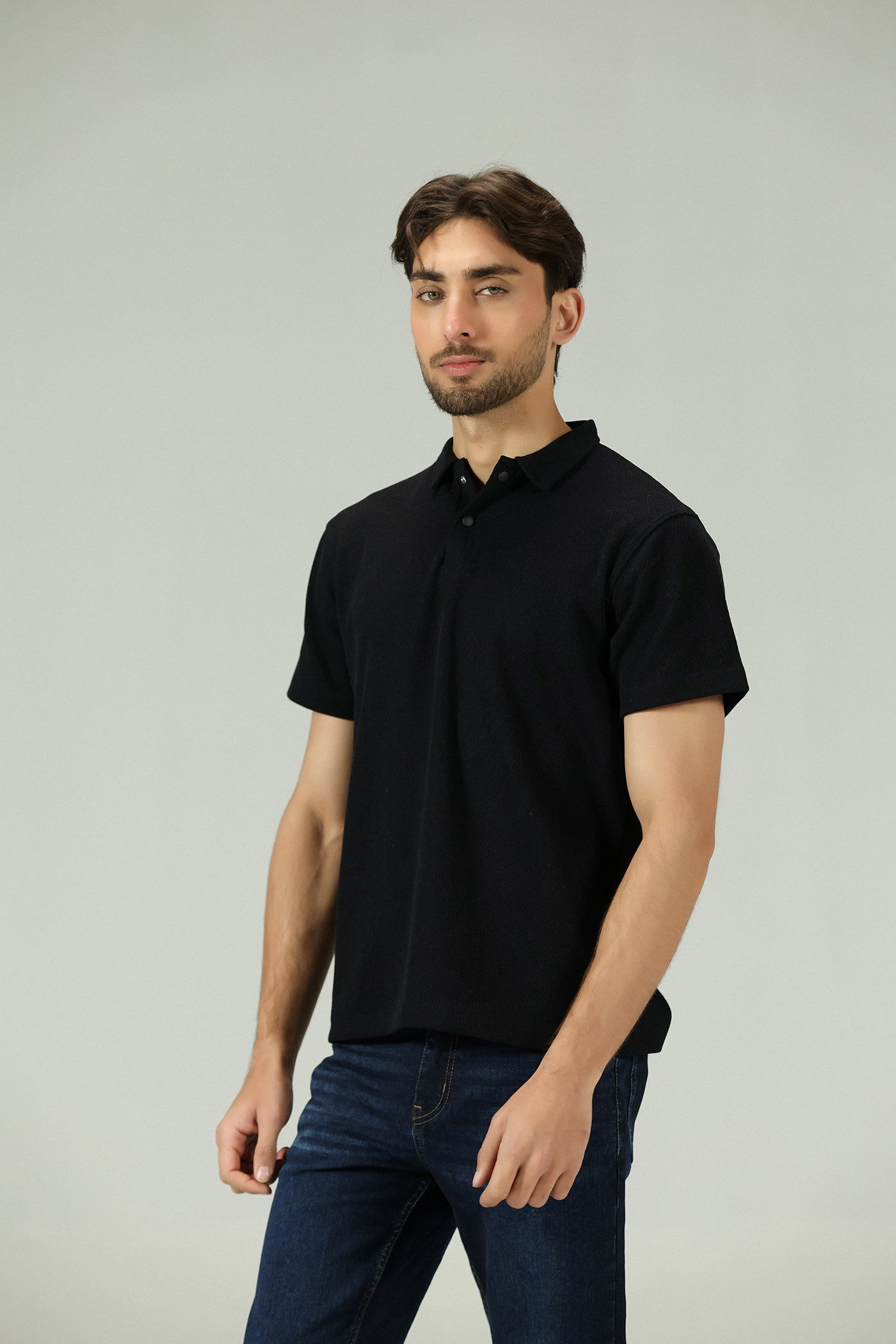 Noir Luxe Texture Black Polo