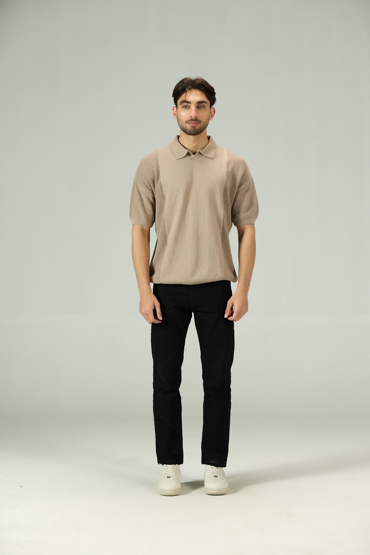 Mesh Sleeves Dune Knitted Polo
