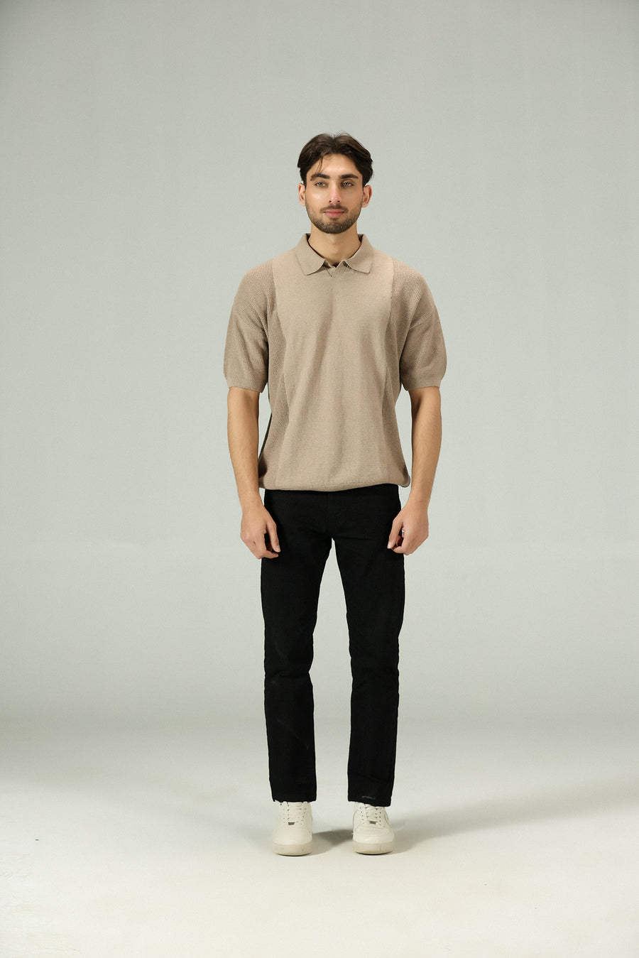 Mesh Sleeves Dune Knitted Polo