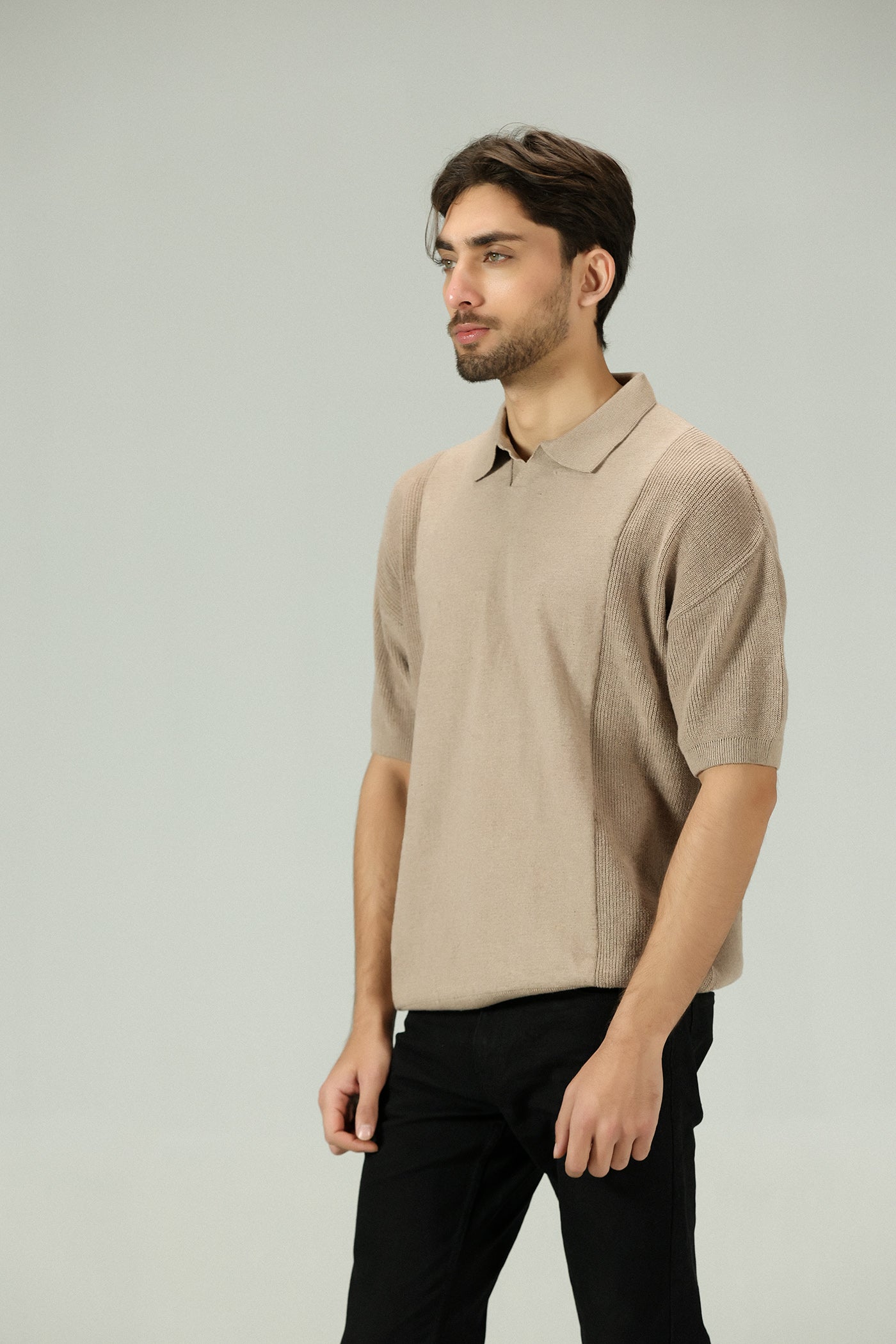 Mesh Sleeves Dune Knitted Polo