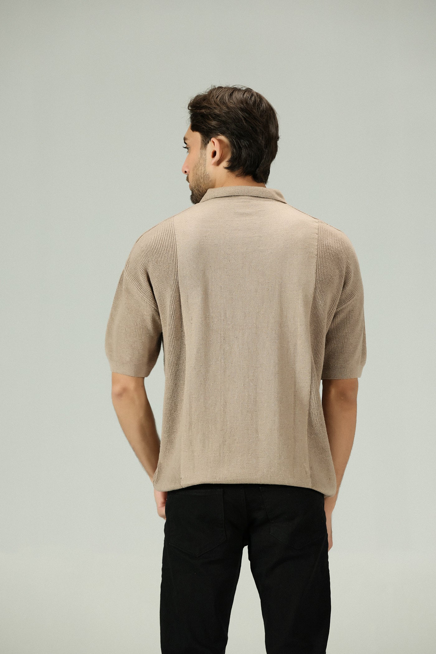 Mesh Sleeves Dune Knitted Polo