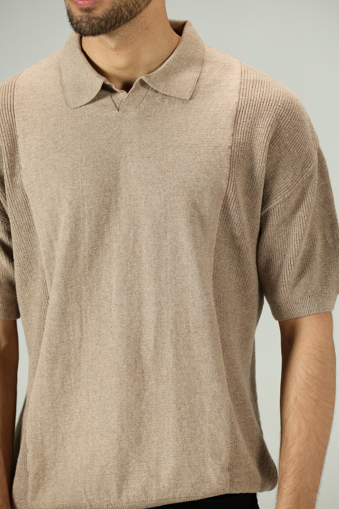 Mesh Sleeves Dune Knitted Polo
