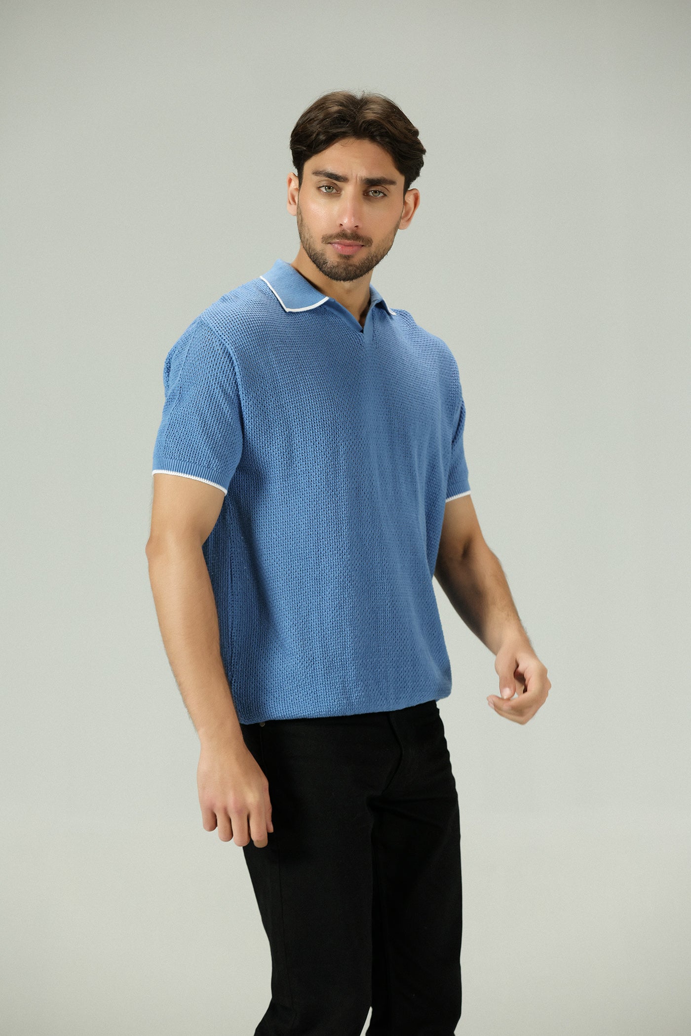 Heritage Marine Blue Knitted Polo