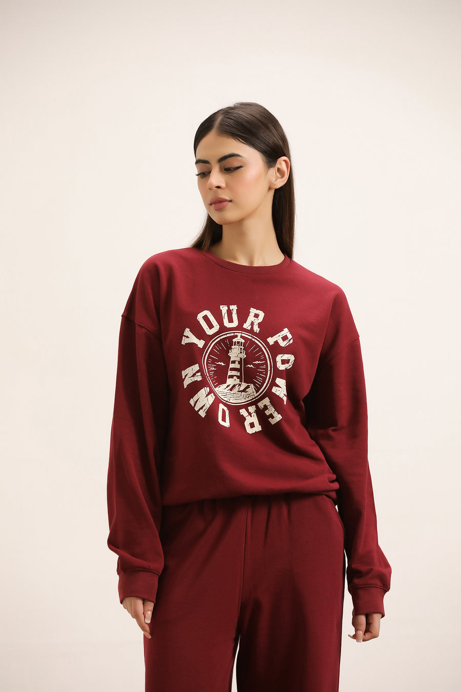 MAROON GRAPHIC SWEATSHIRT & FLARED TROUSER