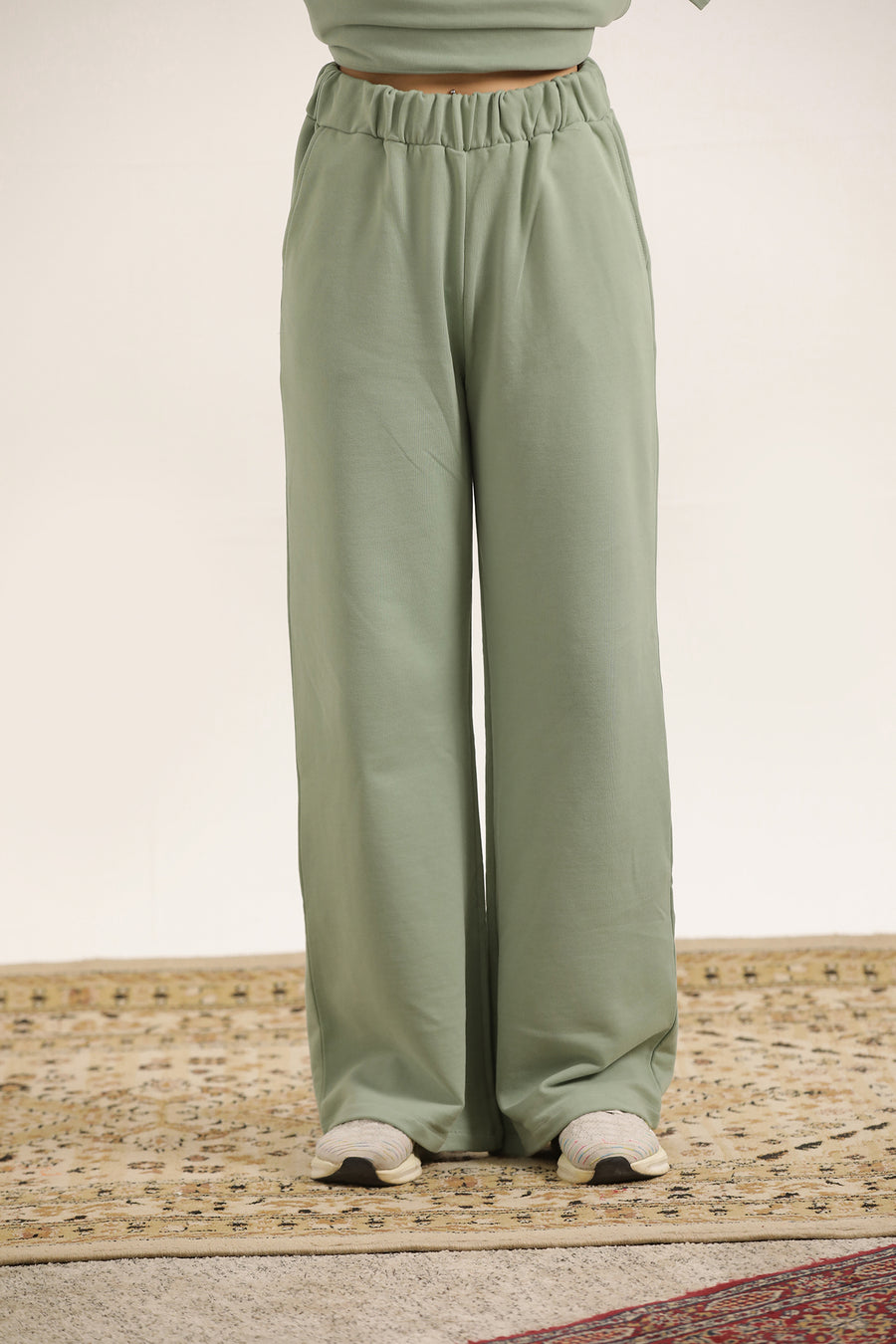 SAGE GREEN FLARED TROUSER WITH SIDE POCKETS