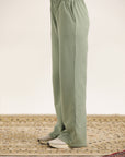 SAGE GREEN FLARED TROUSER WITH SIDE POCKETS