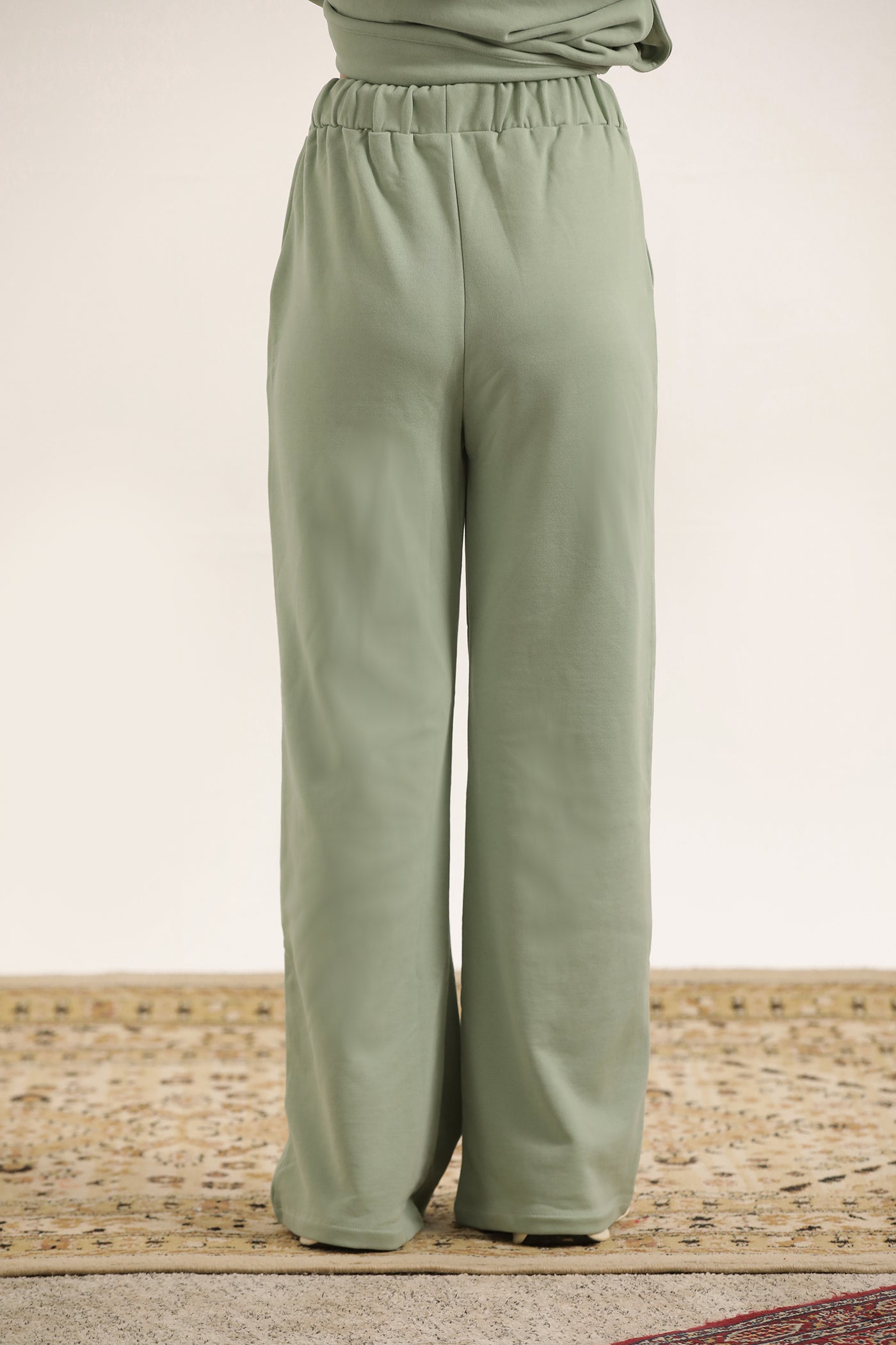 SAGE GREEN FLARED TROUSER WITH SIDE POCKETS