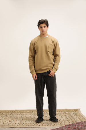 CAMEL BROWN BOXY POCKET SWEATSHIRT
