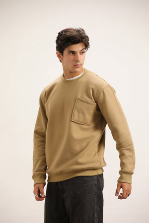 CAMEL BROWN BOXY POCKET SWEATSHIRT