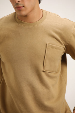 CAMEL BROWN BOXY POCKET SWEATSHIRT