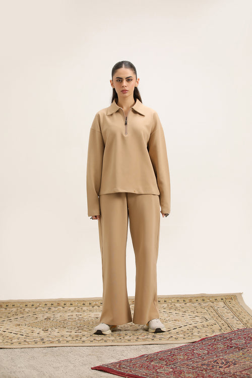 BEIGE HALF ZIP SWEATSHIRT
