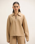 BEIGE ZIPPER SWEATSHIRT & FLARED TROUSER